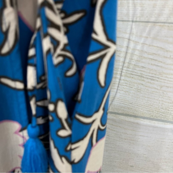 Knox Rose Blue Floral V Neck Wrap Tiered Hem Long Dress - Picture 7 of 13